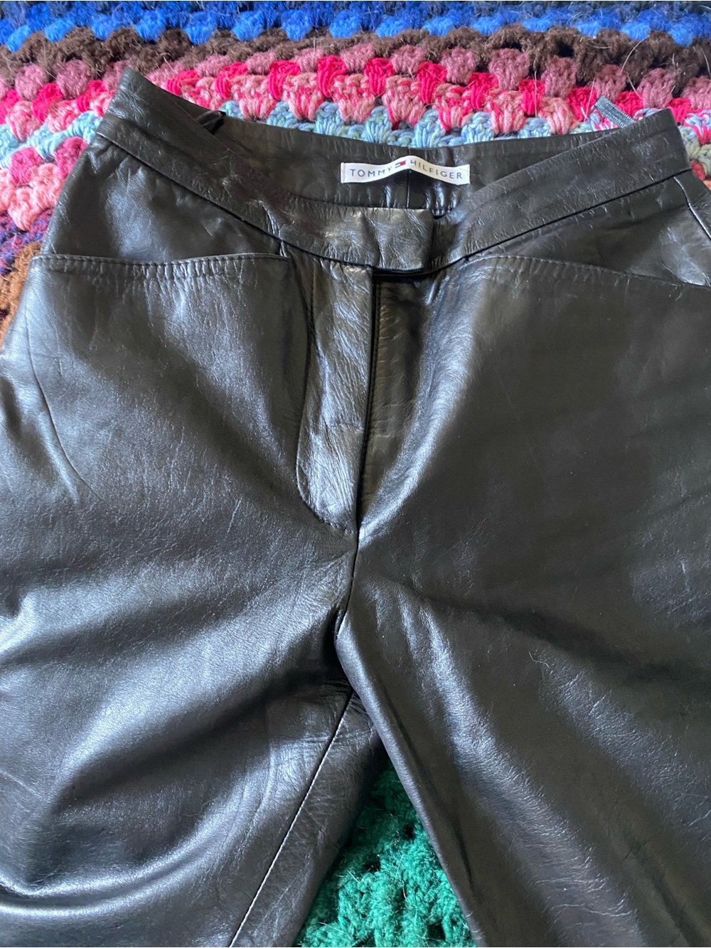 Tommy Hilfiger Black Leather Pants Mid Rise.